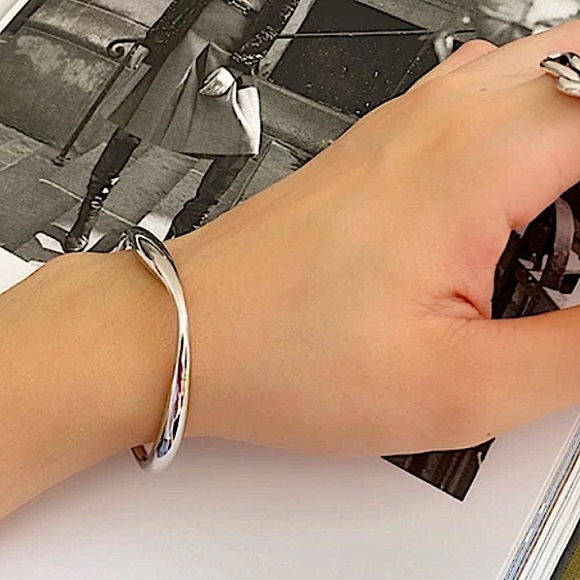 Sterling Silver Irregular Bangle Cuff Bracelet Geometric - Picture 15 of 15